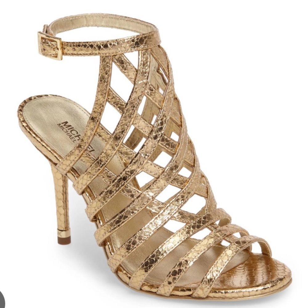 Michael Michael Kors Trinity Embossed Leather Caged Sandal Heels Size 6
